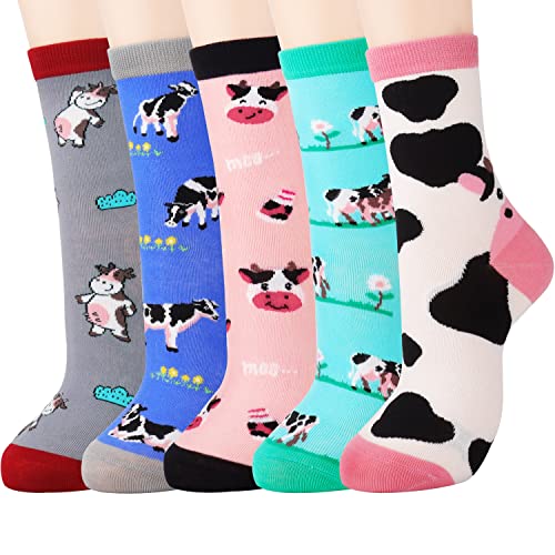 Jeasona 5 Pairs Cow Socks for Women Cow Gifts for Women Cow Print Socks Cow Gifts for Cow Lovers Cow Gifts for Her