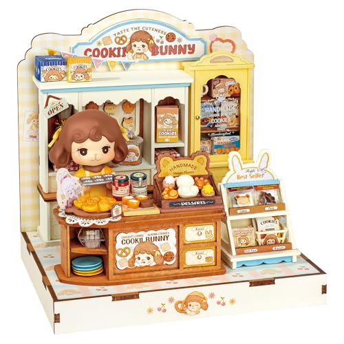 Rolife Maison Miniature Cookii Lapin’s Boutique de Cookies, 182 pièces Maquette Maison 3D Puzzle Maison de Poupée en Bois 3D à Construire Book Nook pour...