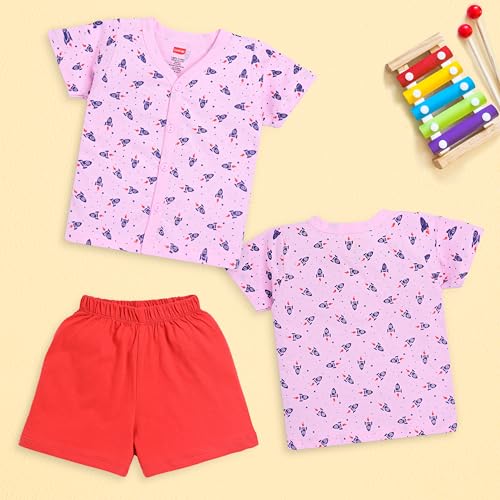 Image of LuvLap Baby Girls Regular Fit 100% Cotton Half Sleeves Girls Top CoSet Pack of 3