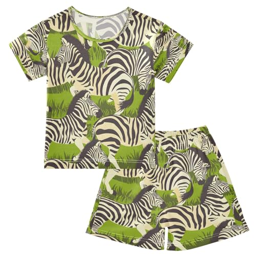 senya Short Sleeve Pajamas Sets Summer Cotton Sleepwear Zebras and Leaf