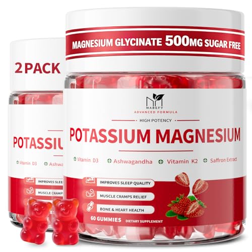 Potassium Magnesium Gummies Magnesium Glycinate 500mg for Leg Cramps 2 Pack