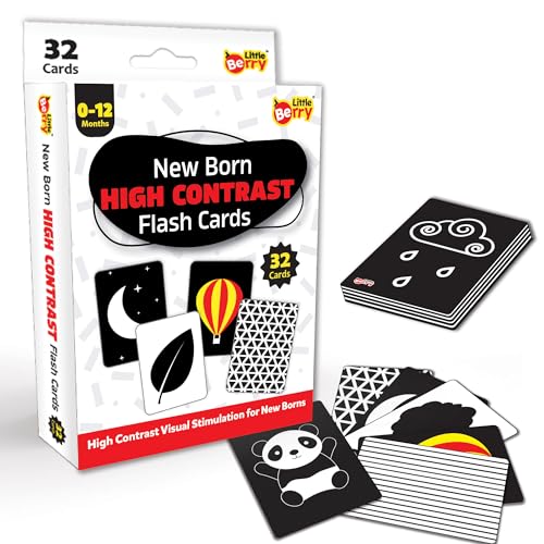 Image of High Contrast Flash Cards for New Born Babies & Infants | 32 Double-Sided Black & White Cards with 60+ Pictures | Age Group: 0 to 18 Month | Visual Development for Baby