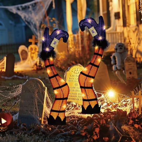 SANHSEHOME 30" Halloween Lighted Witch Legs with Stakes | Light Up Witch Feet with Timer & 8 Lighting Modes, Battery Operated Witch Decor for Outdoor Yard Garden Lawns Pathway Decor - image 7