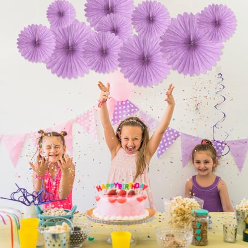 Image of 20 Pcs Light Purple Hanging Paper Fan, Hanging Honeycomb Round Paper Fans for Weddings, Birthdays, Christmas, Baby Showers, Classroom, Events Ceiling Party Supplies Decorations