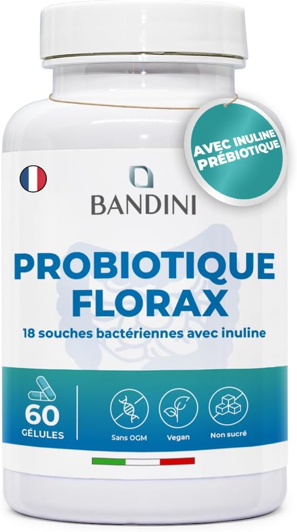 Bandini® FLORAX | Probiotic Lactic Ferments Intestinal Flora | 60 Gastro-Resistant Capsules | 14 Bacterial Strains: Lactobacillus Gasseri, BifidoBacterium, Digestive Enzymes Bandini® FLORAX | Probiotic Lactic Ferments Intestinal Flora | 60 Gastro-Resistant Capsules | 14 Bacterial Strains: Lactobacillus Gasseri, BifidoBacterium, Digestive Enzymes