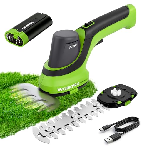WORKPRO 7.2V Handheld Grass Trimmer, 2-in-1 Cordless Hedge Trimmer & Grass Shears with 2Ah Battery,...