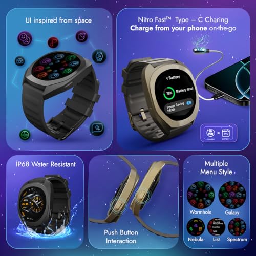 Image of Fastrack Cosmix 1.32 inch AMOLED Display Metal Case Smart Watch with Heart Rate Monitor,AI Watchface & Chat,Push Button Interactions,BT Calling,IP68 Water Resistant Upto 5 Days Battery Life -Copper Clay