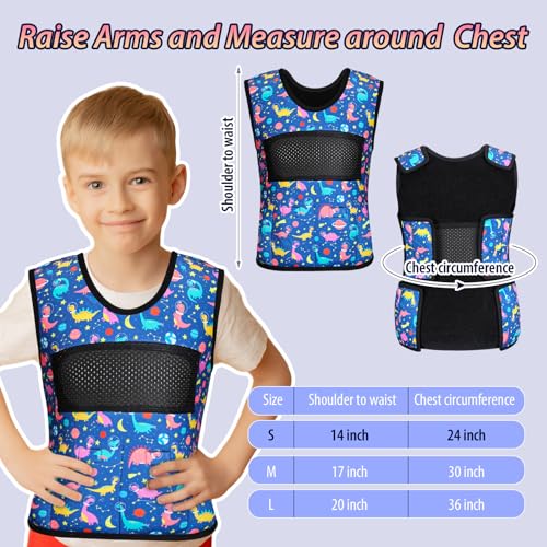 Image of Janmercy Weighted Vest for Kids Ages 2 to 9 Adjustable Neoprene Compression Vest Removable Weights Breathable Comfort Toddler(Dinosaur,Small,Dark Blue)