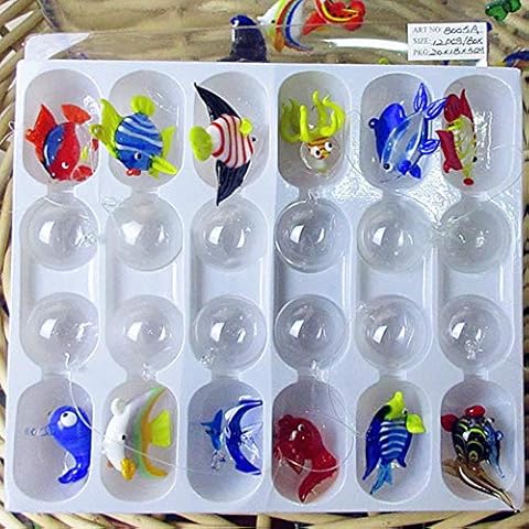 THREE 12 unids Custom soplado a Mano Murano Vidrio Flotante Peces Tropicales Mini Figuras Cover