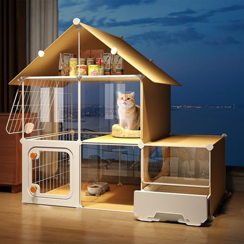 猫 ケージ トイレ付き 大型 広い スリム 一体型 組み立てが簡単 大型 猫ゲージ 通気性が良い 脱走防止 キャットケージ トイレ付き 掃除しやすい 取り外し可能 おしゃれ 猫用 室内猫小屋 快適なスペース 室内用 ペット用品(105*35*105)