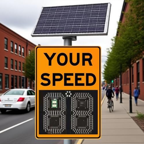 Solar Radar Speed Sign - 60W/70W Solar Panel, 24GHz K-Band Speed Display, IP56 Waterproof, 300m Detection, Multi-Lane Speed Measurement (4 Lanes) - 24"x35"