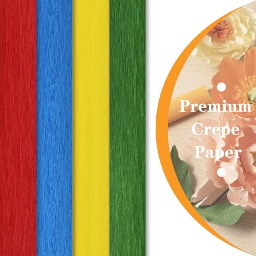 Image of BEISHIDA Red Yellow Blue Green Crepe Paper Roll, 4 Rolls Crepe Paper Sheet