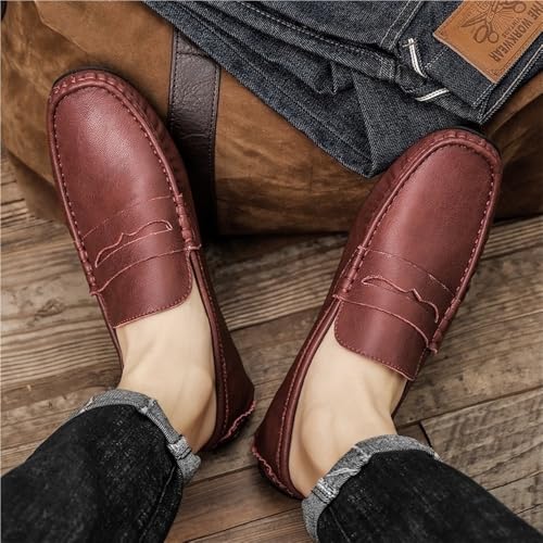 Anti-Slip Comfortable Fashion Outdoor Slip On Mens Loafers Solid Color Leather Driving Flat Heel Loafers2