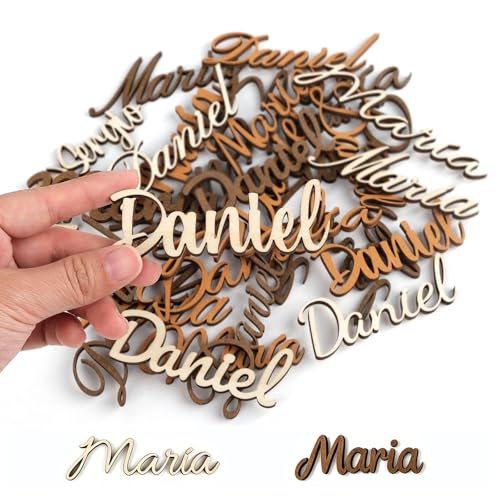 Letras de Madera Personalizadas Marcasitios para Mesa para Boda Tarjetas de Asiento Reutilizables para Bautizo Comunión Decoración Hogar y Regalos Recuerdo Mínimo 5 Unidades Imán Opcional