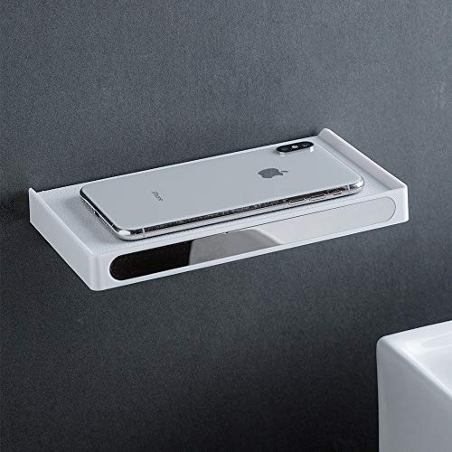 YISMAN Bathroom Toilet Phone Holder Shelf Wall Mount, Anti-Slip,White ABS
