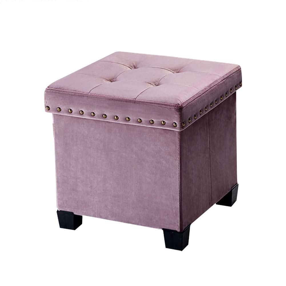 Pouf de rangement violet en velours et bois | Banc repose-pieds rétro