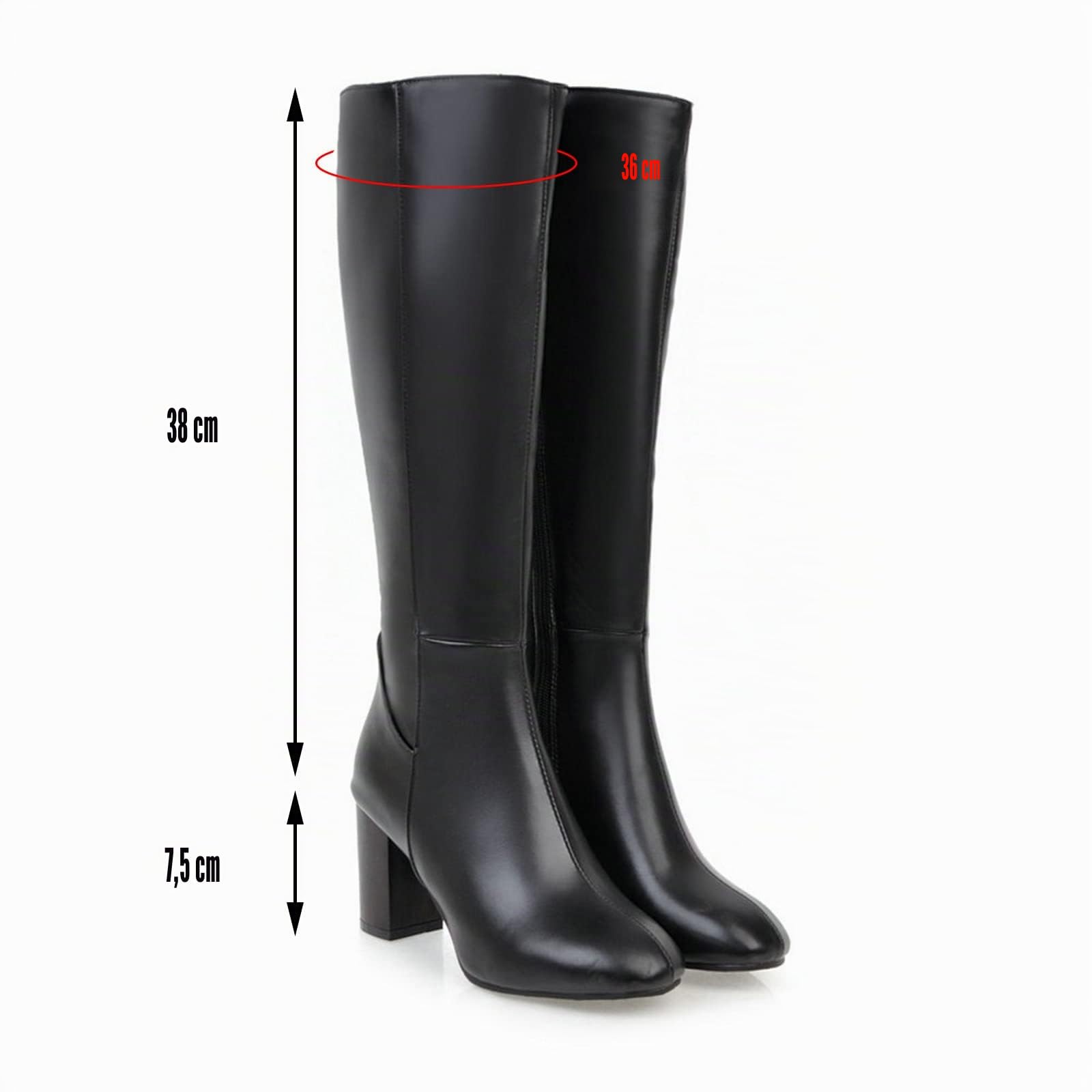 Botas Altas de Muslo para Mujer Botas Rodilla Alta de PU Cuero Botas de caña Ancha con Cremallera Lateral Botas de Montar Otoño Invierno