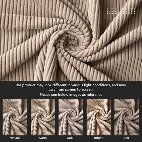 Image of Encasa XO Corduroy Fabric by the Meter, 59 inch Wide Premium 238 GSM Polyester Upholstery & Sewing Material, Soft Ribbed Light Taupe Fabric for Sofa /Cushion Covers, Trousers, Curtains & DIY Crafts