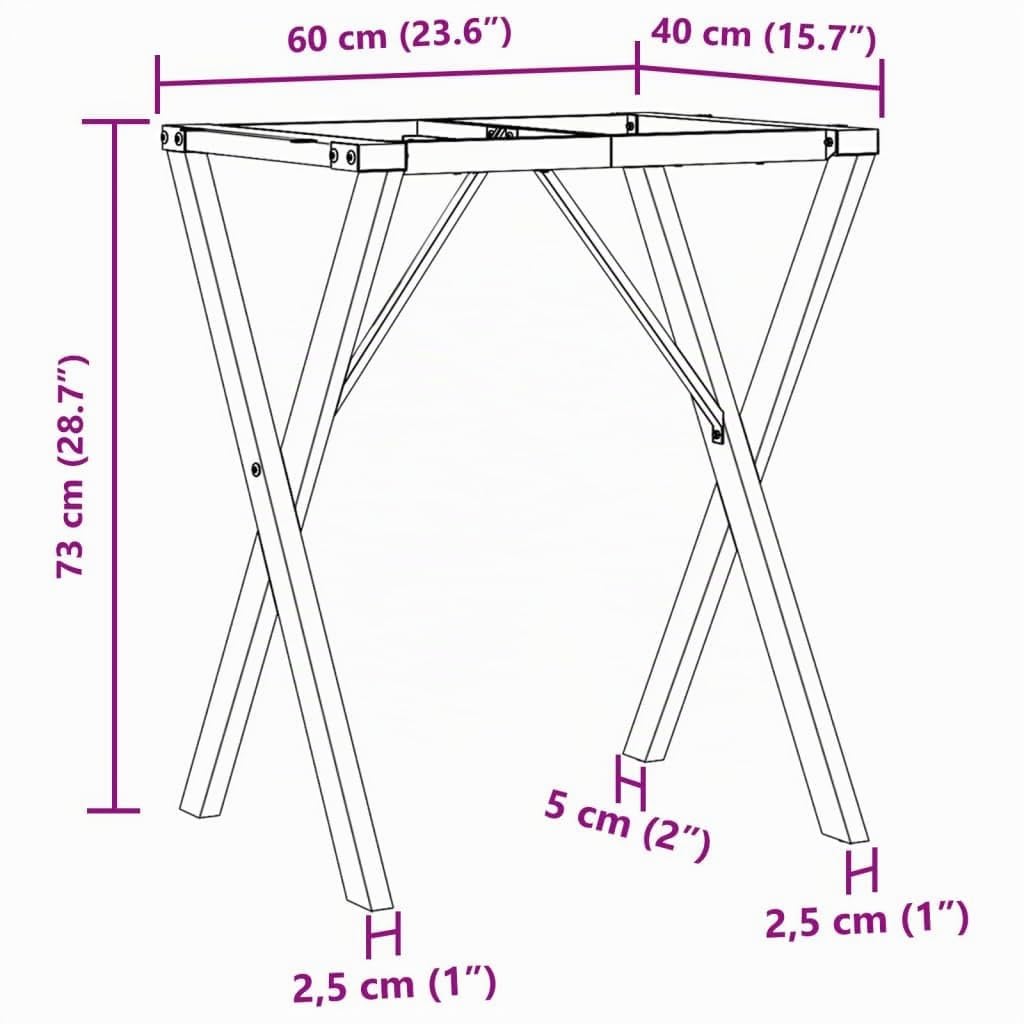 vidaXL Patas de Mesa de Comedor Estructura X Acero 60x40x73 cm, Pata de Mesa Auxiliar, Pata de mesita Auxiliar, Pata de Mesa de Metal