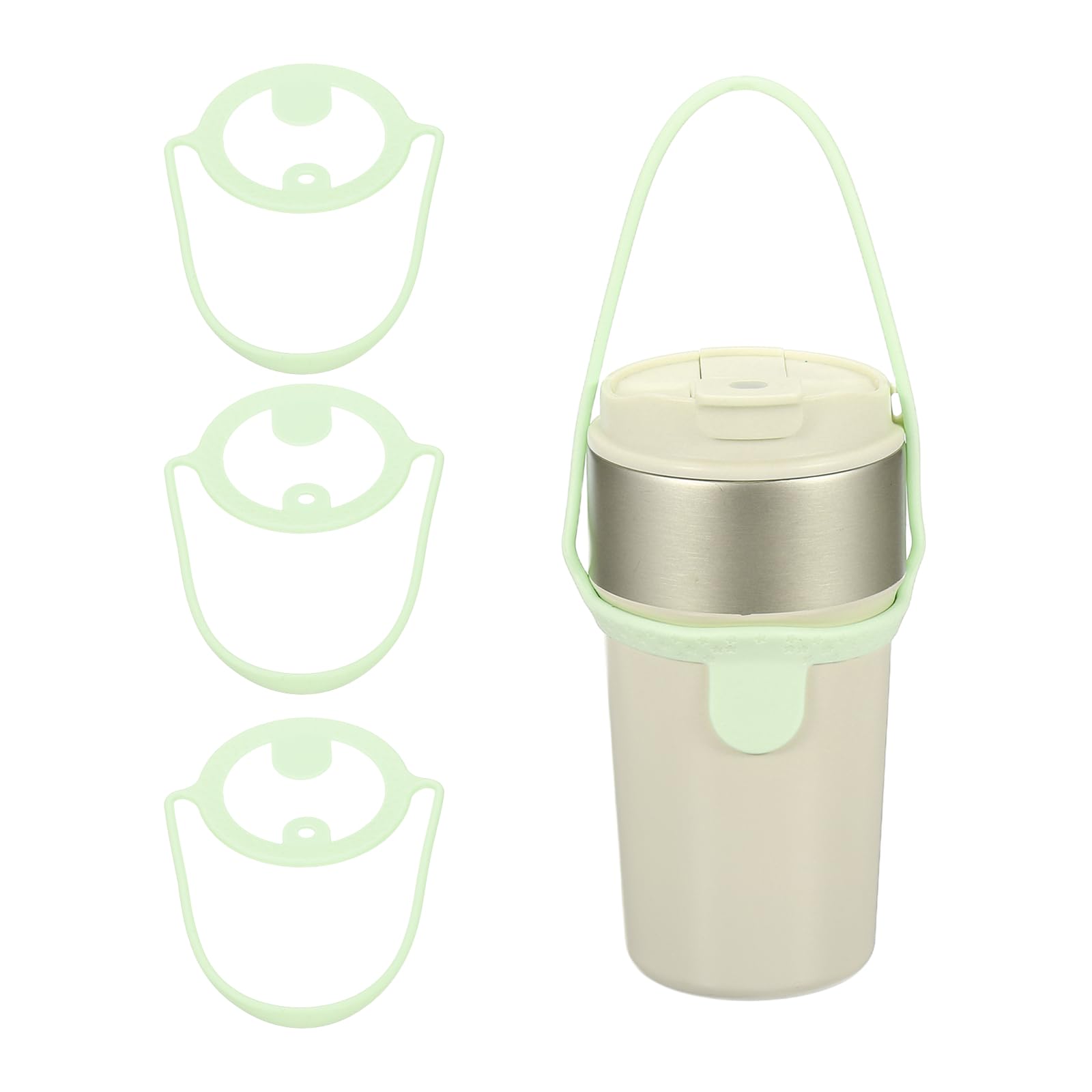 YELARXI Silicone Coffee Cup Carrier, Reusable Drink Carrier Tea Holder Sleeve Handle Strap with Straw Ring 3 Pcs & Matcha Green -Fitting for (Travel/Take Out/Daily Use)