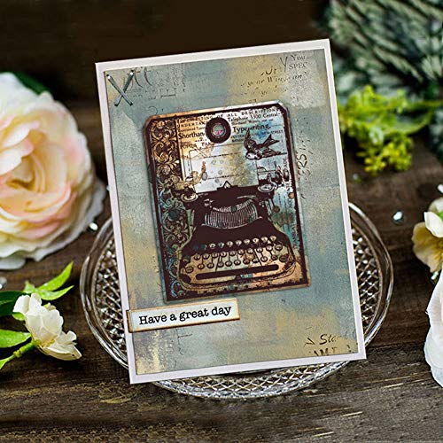 Lzbrdy 6.7 By 8.5 Inch Vintage Typewriter Flower Butterfly Manuscript Words Clear Rubber Stamps For Card Making Scrapbooking Birthday Christmas Background Decors Silicone Stamps #TOP1
