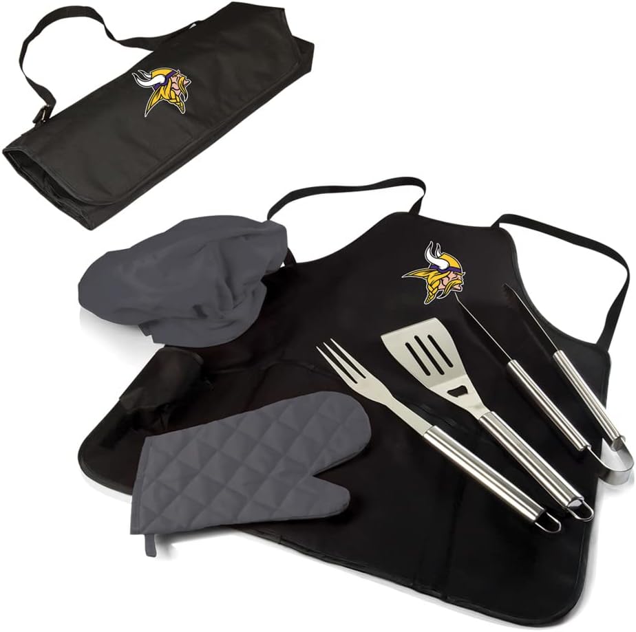 Picnic TIME BBQ Apron Tote Pro Grill Set, (Black with Gray Accents)