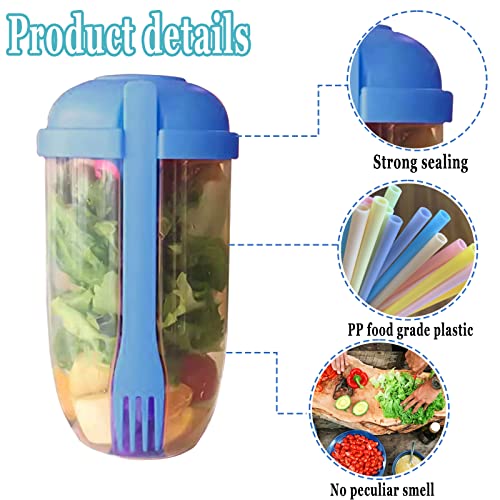 Agsixzlan 2Pcs Salad Cup Set With Fork And Salad Dressing Holder - Keep Fit Salad Meal Shaker Cup - Portable Fruit And Vegetable Salad Cups Container For Lunch - （Blue+Green Salad） Container. #TOP3