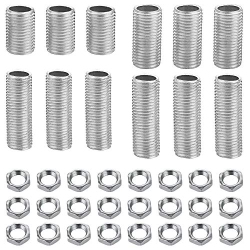 Carkio Set di capezzoli per tubo della lampada, tra cui capezzoli M10 da 2 cm, 3 cm, 4,1 cm, 5,1 cm di lunghezza e dado M10, zincato, totale 36 pezzi