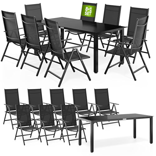 Casaria® Gartenmöbel Set 8 Stühle mit Tisch 190x90cm Aluminium Sicherheitsglas Wetterfest Klappbar Modern Terrasse Balkon Möbel Sitzgruppe Garnitur Bern