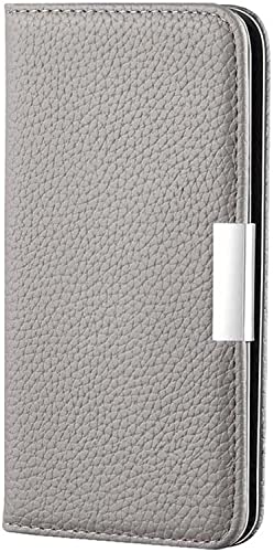 Étui en cuir iPhone SE 2020 motif litchi gris haut de gamme à rabat