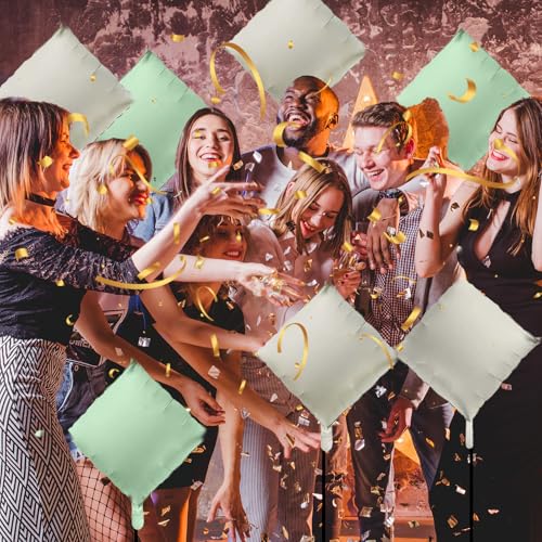 Image of Matte Mint Green and Beige Double Sided Square Foil Balloons Wall,19 Inches Chrome Foil Balloons Tunnel Arch Kit for Bachelorette,Anniversary,Wedding,Birthday Party Background Decoration