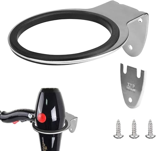 FAVENGO Soporte Secador de Pelo Colgador Secador Soporte Pared Secador Soporte para Secador de Pelo con Tornillos Cuelga Secador de Pelo Soporte Secador Universal, 8cm de Diametro, de Acero Inoxidable