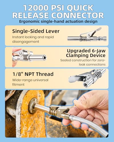 Image of Saker Grease Gun Accessory Kit,12000 PSI Quick-Release Coupler Set