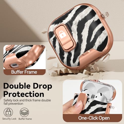 Image of for AirPod 4 Case, with Safty Lock & Phone Stand for Floral AirPod 4 Generation Case Cover for Women Girly, iPod 4 Cases with Keychain & Cleaner Kit -Black+ White Zebra
