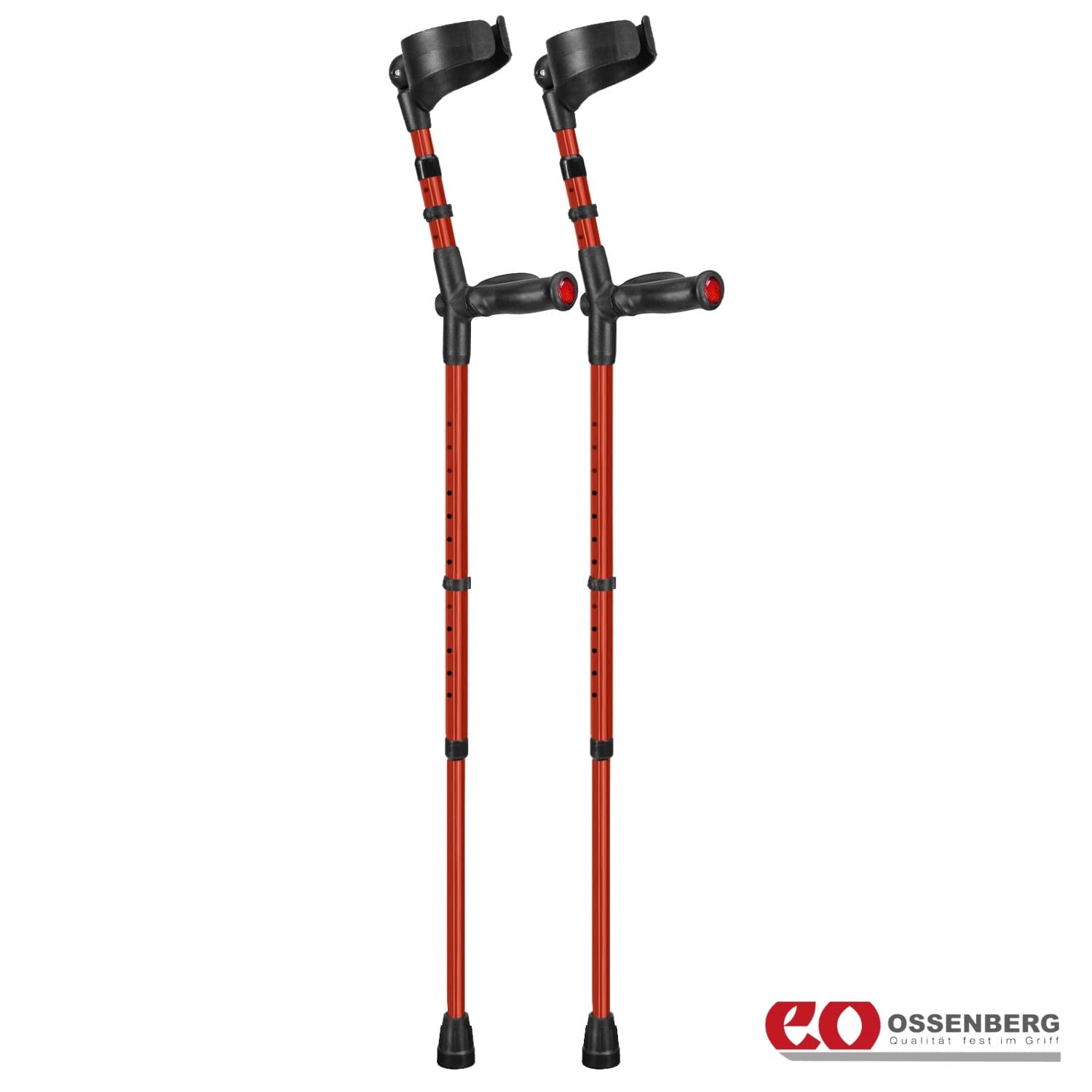 Ossenberg Comfort Grip Closed Cuff Double Adjustable Crutches – Red - Pair | Height Adjustable Elbow Crutches for Men Women Adults Arthritis Comfort Anatomic Handle Forearm Ergonomic