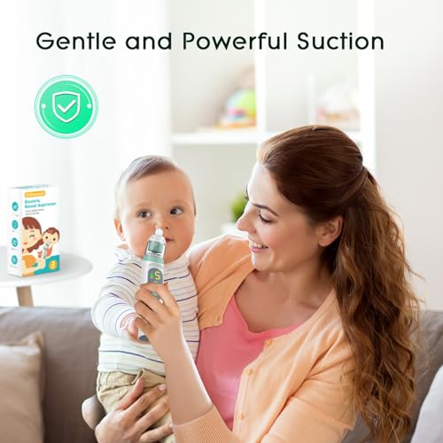 Hihened HED85-01 Electric Nasal Aspirator For Baby, Nose Aspirator For Toddlers, Waterproof Baby Nose Sucker, Nose Cleaner With 3 Silicone Tips, Adjustable Suction Level thumb #1