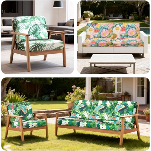 Image of BIETYONE 4Pcs Patio Stretch Cushion Covers,Outdoor Sofa Replacement Cover Slipcovers for Patio Furniture Cushion Covers, Washable Reusable Furniture Protector