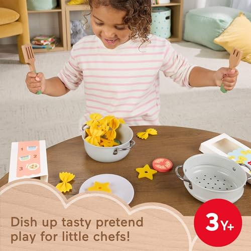Fisher-Price Wood Pretend Cooking Set, Pots & Pasta Chef, 31 Pieces Play Food & Wooden Utensils for Preschool Kids Ages 3+ Years - Image 3