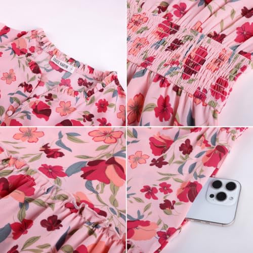 Image of GRACE KARIN Women's Floral Maxi Dress 2026 Fall Long Sleeve V Neck Empire Waist A Line Flowy Dress with Pocket