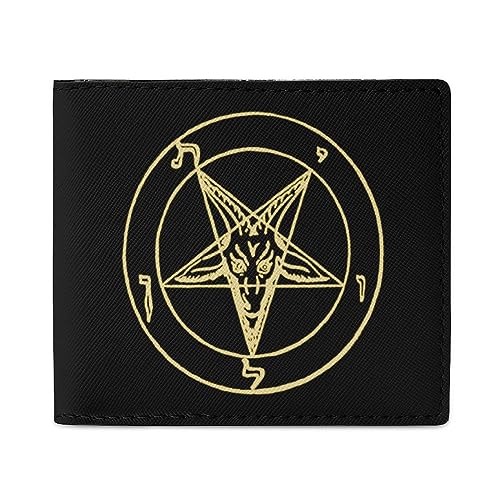 Gold Baphomet Inverted Pentacle Pewter Satanic Goat Wallet for Women & Men Bifold Leather Graphic Card Coin Purse One Size