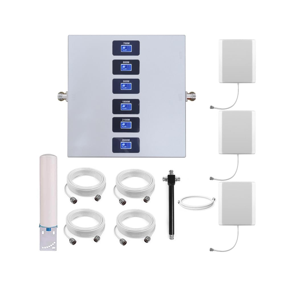 Amplificatore Segnale Cellulare 2G/3G/4G/5G, 6 Bande 700/800/900/1800/2100/2600MHz, Tre Antenne Interne