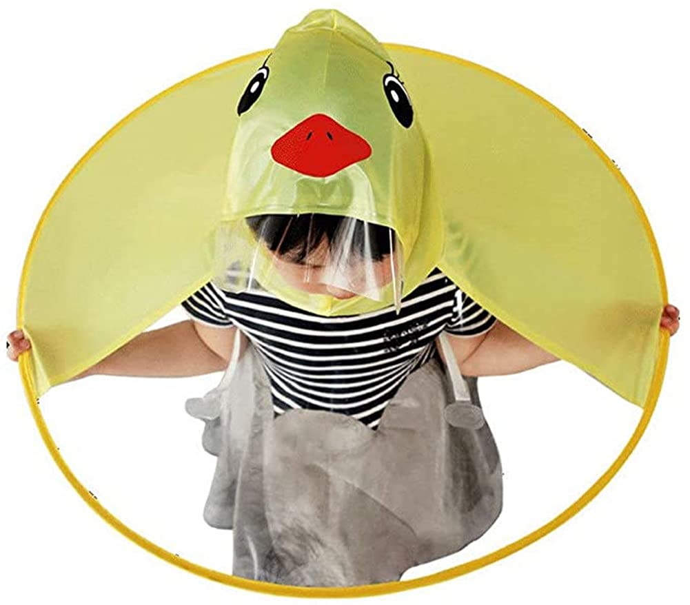 Kids Raincoat ,Cartoon Duck Raincoat and Umbrella Hat Waterproof UFO for Baby Girls and Boys Poncho Rain Hat (Yellow, M)