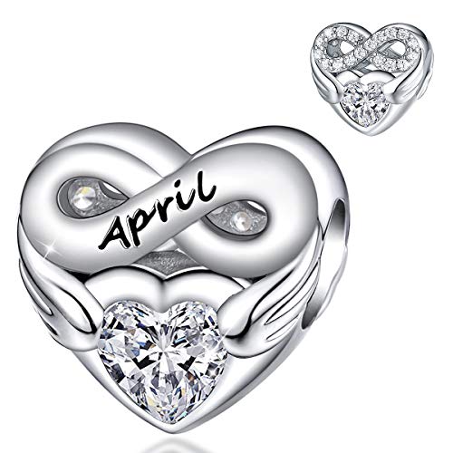 FOREVER QUEEN April Birthstone Charms for Charms Bracelet- 925 Sterling Silver Bead Endless Love Charms, Happy Birthday Charms for Bracelet and Necklace