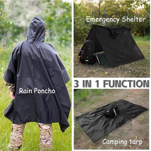 Urby Plus Size Black Rain Poncho with Hood for Outdoor Adventures, Large-XXL - Image 4
