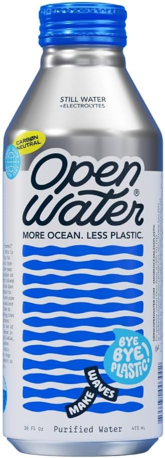 Open Water Still Bottled Water with Electrolytes in 16-oz Aluminum Bottles (6 Cases, 72 bottles - Still) | BPA-free and Eco friendly