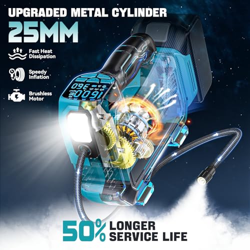 Ecarke Draagbare luchtcompressor voor Makita 18 V batterijen, max. 11 bar, autopomp met digitale manometer, luchtpomp voor auto, motorfiets, fiets, sportballen - zonder batterij - Afbeelding 3