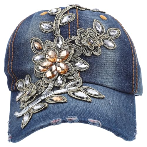 LIFKOME Rhinestone Women Baseball Cap Adjustable Denim Hat Bling Sun Cap for Golf Cowboy Costume Accessories Lightweight Fashionable