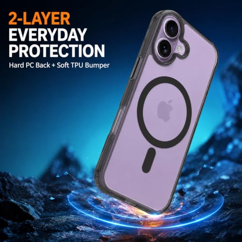 Image of MAGA Back Case Cover for Apple iPhone 16, Transparent Black Magnetic Case Compatible with MagSafe, Hybrid Hard PC Back & Soft TPU Bumper, Shockproof Protective Cover - Black