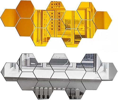 Juego de 2 calcomanías hexagonales autoadhesivas para pared, espejo reflectante decorativo, lámina de pared acrílica, azulejos de plástico para sala