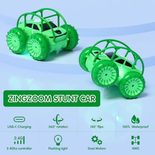 Image of Remote Control Car, Fast Direct Charging RC Cars Amphibious Rechargeable Stunt Car 360 Rotating LED 2.4Ghz 4WD All Terrain Water-Resistant Toy Christmas Birthday Gift for Kids Boys